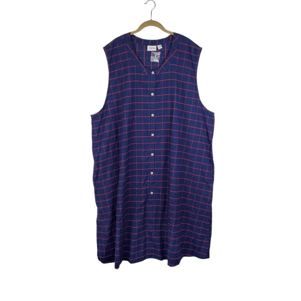 Vermont Country Store Cotton Flannel Jumper Dress Blue Red Plaid NEW Size 2X